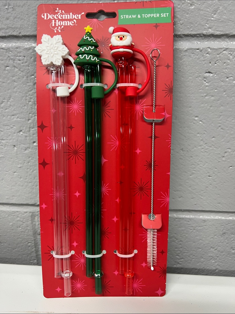 Holiday Straw & Topper Set - Red, Green, Clear
